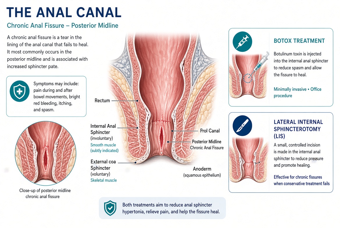 Ραγάδα Πρωκτού (Anal Fissure) Θεραπεία με Botox + Fissurotomy ή Πλάγια Έσω Σφιγκτηροτομή (LIS)